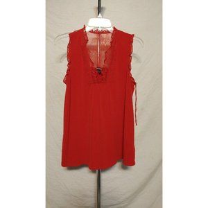 Express Red Crepe Tank/Blouse With Lace Size Medium